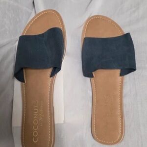Matisse Navy Suede Slide Sandals with Tan Footbed